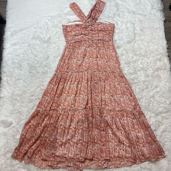 Miss Me Orange Floral Criss Cross Sleeveless Halter Dress Womens Size Small - Picture 12 of 13